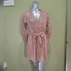 Sequin Wrap Romper with Belt